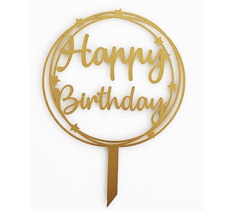 Cake Topper Happy Birthday  Cerchio con Stelle Oro  